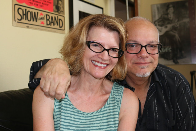 Rebecca and Curtis Salgado, just after Curtis rolled into Portland Sunday July 6, 2014. Photo: Robert Parish