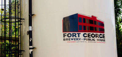 The Ft. George Logo as seen on the water tank located on the grounds of the Ft. George Brewery