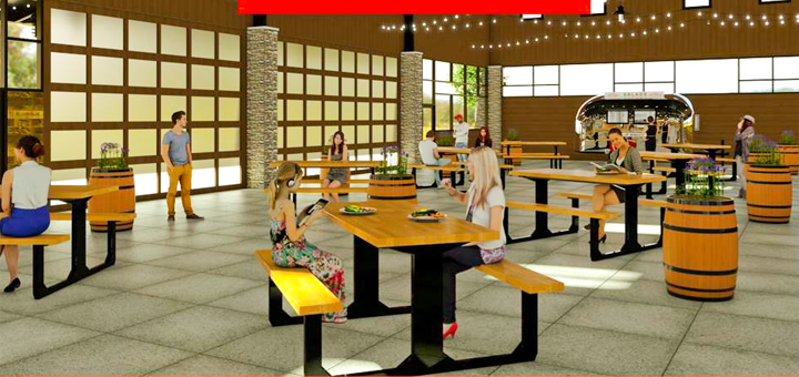 Artist rendering of the interior of the Happy Valley Station food cart pod