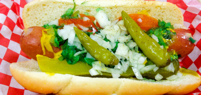 the chicago hot dog from Steve's Dawg House