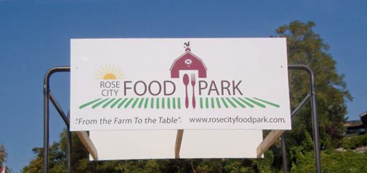 The sign over the entrance of the Rose City Food Park where the Spring Sampling will be taking place.