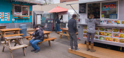 A photo of the Viking Soul Food food cart which is located at the Bite on Belmont food cart pod.