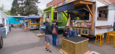 A photo of the Bite on Belmont food cart pod which is home to Viking Soul Food.