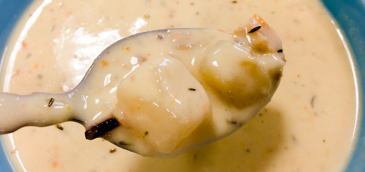 A photo of clam chowder offered at the Year of the Fish food cart