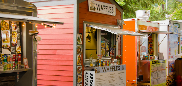 A photo of the Rose City Waffles food cart at Happy Valley Station.
